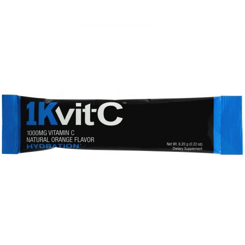 1Kvit-C, Hydration, витамин C, поддержка водного баланса, шипучая смесь для напитка, натуральный апельсиновый вкус, 1000 мг, 30 пакетиков по 6,2 г (0,22 унции)