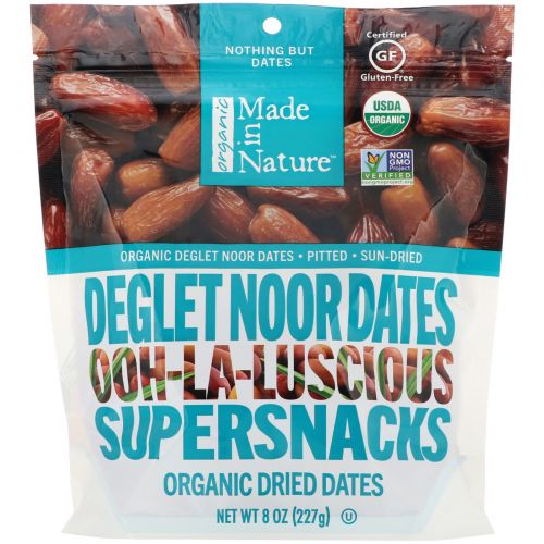 Made in Nature, Organic Dried Deglet Noor Dates, Ooh-La-Luscious Supernacks, 8 oz (227 g)