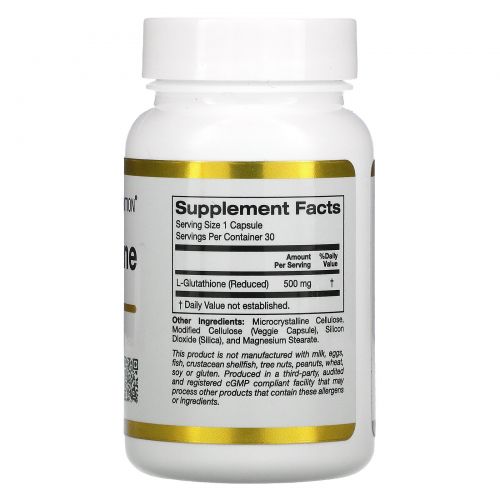 California Gold Nutrition, L-глутатион, восстановленный, 500 мг, 30 растительных капсул