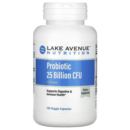Lake Avenue Nutrition, Пробиотики, 10 штаммов, 25 млрд КОЕ, 180 вегетарианских капсул