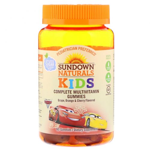 Sundown Naturals Kids, Мультивитаминные жевательные конфеты, Диснеевские машинки, 3 вкуса, виноград, апельсин и вишня, 60 конфет