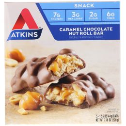 Atkins, Advantage, Карамель, шоколад, орех, 5 батончиков, 1,6 унции (44 г) каждый