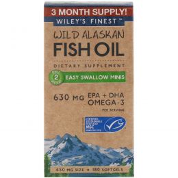 Wiley's Finest, Аляскинский рыбий жир, миникапсулы (легко проглатываемые), 450 мг, 180 мягких капсул