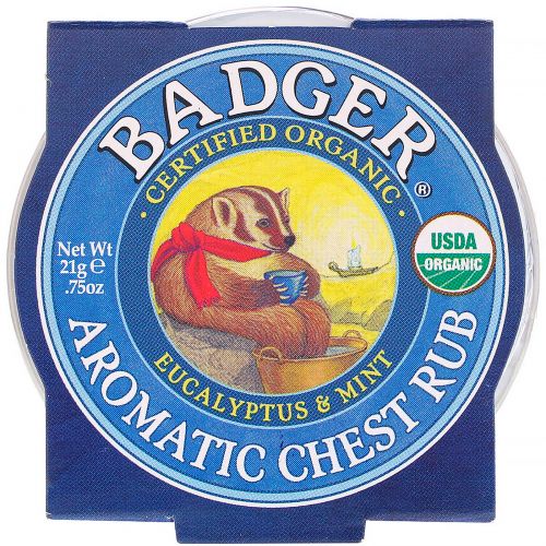 Badger Company, Органическая ароматическая мазь с эвкалиптом и мятой, .75 унций (21 г)