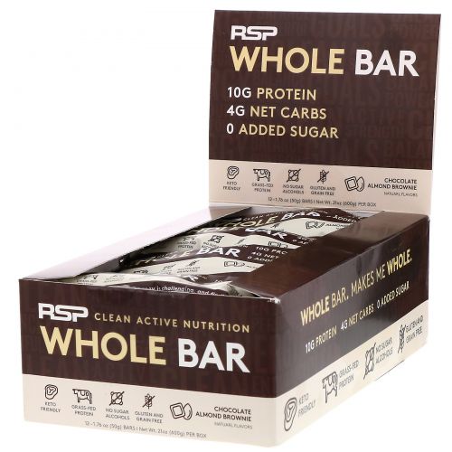 RSP Nutrition, Цельный батончик, шоколадно-миндальный брауни, 12 батончиков, 50 г каждый