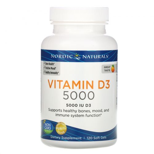 Nordic Naturals, Витамин D3 5000, апельсин, 120 гелевых капсул