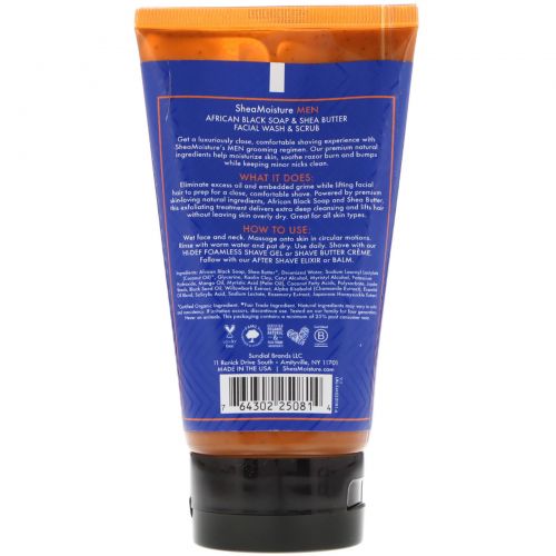 SheaMoisture, Men, African Black Soap Facial Wash & Scrub, 4 fl oz (118 ml)