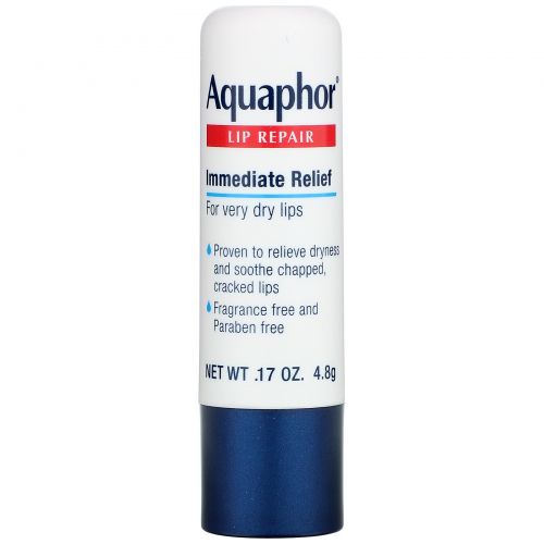 Aquaphor, Восстанавливающий бальзам для губ, помада, мгновенное восстановление, без запаха, 1 шт., 4,8 г (0,17 унции)