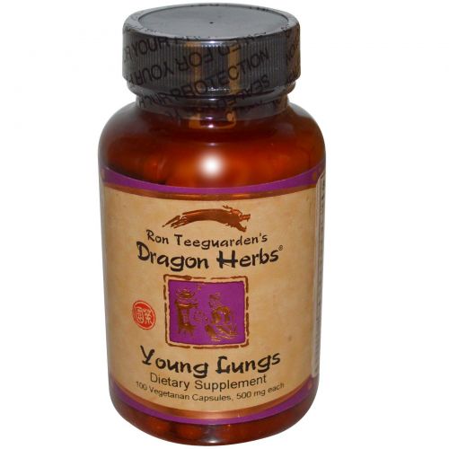 Dragon Herbs, Молодые легкие, 500 мг, 100 растительных капсул