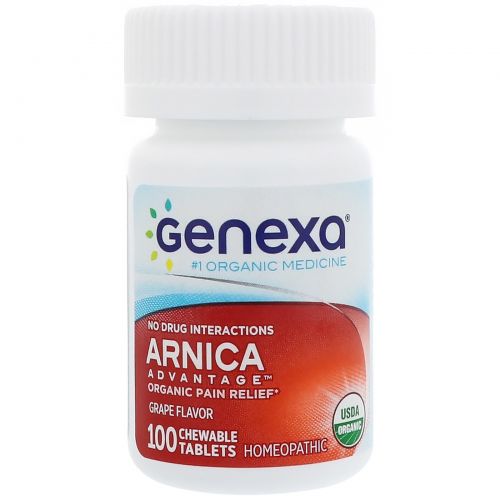 Genexa LLC, Arnica Advantage, Organic Pain Relief, Grape Flavor, 100 Chewable Tablets