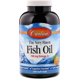 Carlson Labs, Чистейший рыбий жир, натуральный апельсиновый вкус, 1000 мг, 240 капсул в мягкой оболочке