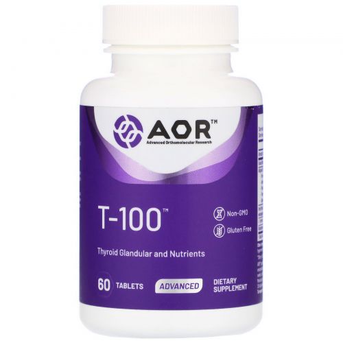 Advanced Orthomolecular Research AOR, T • 100, добавка для щитовидной железы с питательными элементами, 60 таблеток