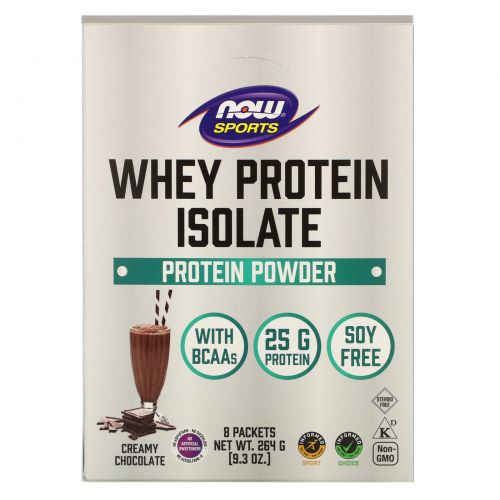 Now Foods, Sports, Whey Protein Isolate, Creamy Chocolate, 8 Packets, 1.16 oz (33 g) Each