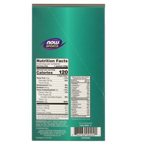 Now Foods, Sports, Whey Protein Isolate, Creamy Chocolate, 8 Packets, 1.16 oz (33 g) Each