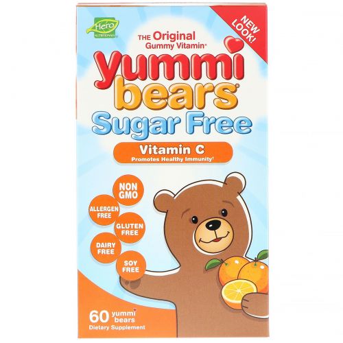 Hero Nutritional Products, Жевательные витамины "Вкусные мишки", без сахара, витамин С, полностью натуральные фруктовые ароматизаторы и красители, 60 желатиновых мишек