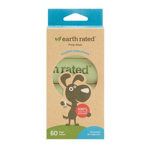 Earth Rated, Compostable Dog Bags, Unscented, 60 Bags, 4 Refill Rolls