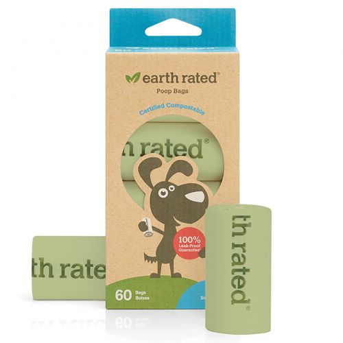 Earth Rated, Compostable Dog Bags, Unscented, 60 Bags, 4 Refill Rolls