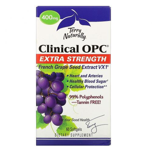 EuroPharma, Terry Naturally, Clinical OPC, суперсила, 400 мг, 60 мягких таблеток