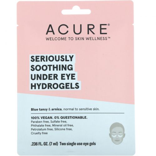 Acure, Seriously Soothing Under Eye Hydrogels, 2 Single Use Eye Gels, 0.236 fl oz (7 ml)