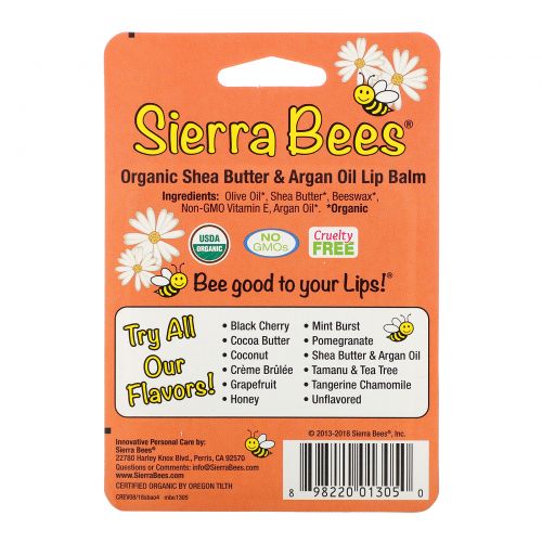 Sierra Bees, Органические бальзамы для губ, масло ши и аргановое масло, 4 в упаковке, по 4,25 г (0,15 унц.) каждый