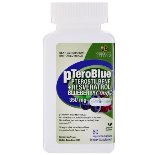 Genceutic Naturals, pTeroBlue, птеростильбен + ресвератрол, 350 мг, 60 капсул