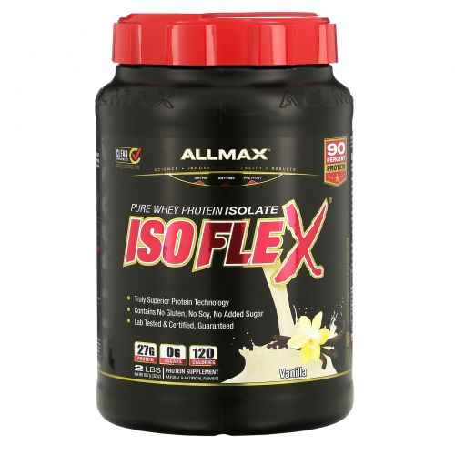 ALLMAX Nutrition, Isoflex, 100% Ultra-Pure Whey Protein Isolate (WPI Ion-Charged Particle Filtration), Vanilla, 2 lbs (907 g)