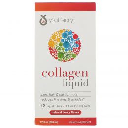 Youtheory, Liquid Collagen, Natural Berry, 12 Liquid Tubes, 1 fl oz (30 ml) Each