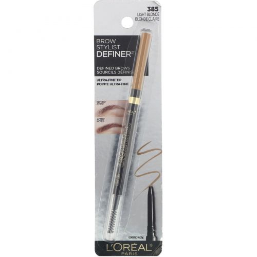 L'Oreal, Карандаш для бровей Brow Stylist Definer, сверхтонкий наконечник, оттенок 385 «Светлый блонд», 0,09 г