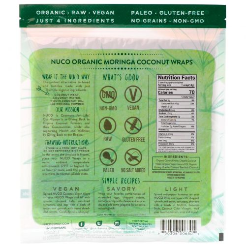 NUCO, Organic Coconut Wraps, Moringa, 5 Wraps (14 g) Each