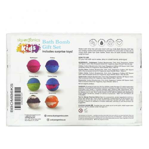 Sky Organics, Kids Bath Bombs with Surprise Toys, 6 Bath Bombs