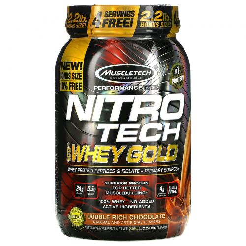 Muscletech, Nitro Tech, 100% сыворотка Gold, Двойной шоколад, 2.50 фунта (1.13кг)