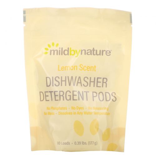 Mild By Nature, Automatic Dishwashing Detergent Pods, Lemon Scent, 10 Loads, 0.39 lbs, 6.24 oz (177 g)