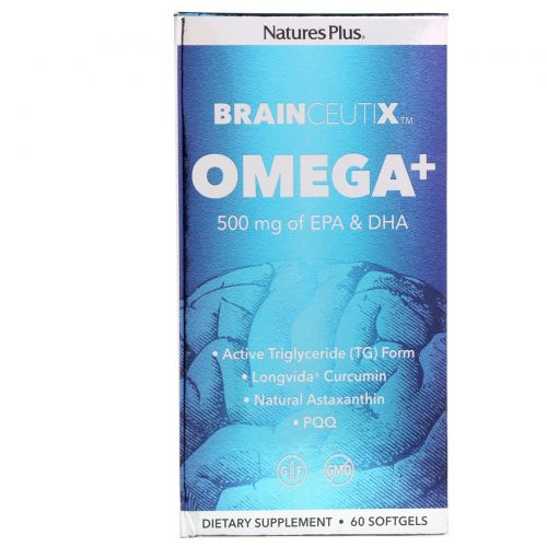 Nature's Plus, Brainceutix, омега+, 500 мг, 60 мягких таблеток