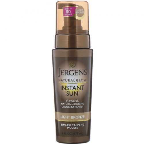 Jergens, Natural Glow, Instant Sun, мусс для автозагара, светло-бронзовый, 177 мл