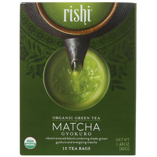 Rishi Tea, Органический зеленый чай, маття гёкуро, 15 чайных пакетиков, 1,48 унц. (42 г)