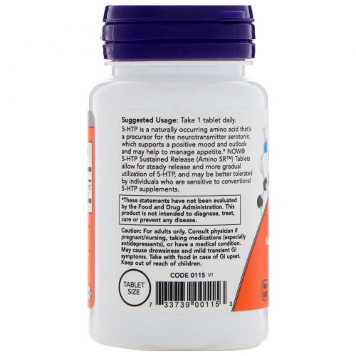 Now Foods, 5-HTP, длительное усвоение, Amino SR, 200 мг, 90 таблеток