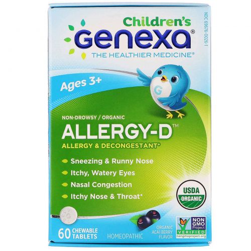 Genexa LLC, Allergy-D для взрослых, органическое средство против аллергии, со вкусом ягод асаи, 60 жевательных таблеток