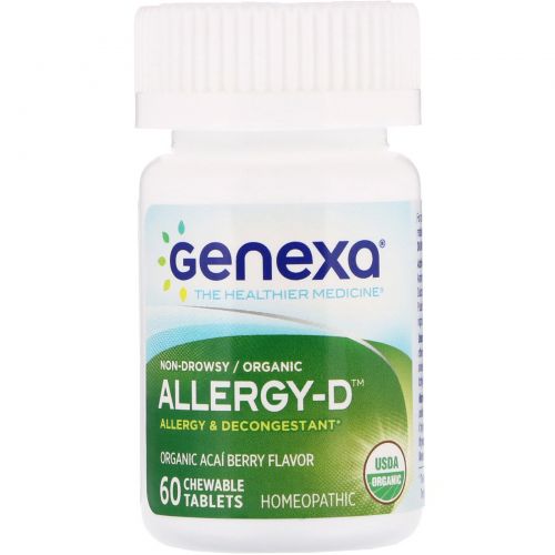 Genexa LLC, Allergy-D для взрослых, органическое средство против аллергии, со вкусом ягод асаи, 60 жевательных таблеток