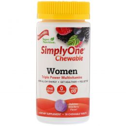 Super Nutrition, SimplyOne, Women Triple Power Multivitamin, Wild-Berry Flavor, 30 Chewable Tablets