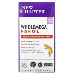 New Chapter, Wholemega, Extra-Virgin Wild Alaskan Salmon, Whole Fish Oil, 1,000 mg, 180 Softgels