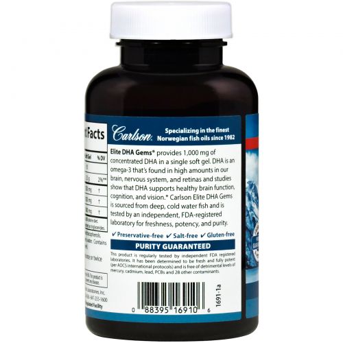 Carlson Labs, Elite DHA Gems, 1,000 mg, 60 Softgels