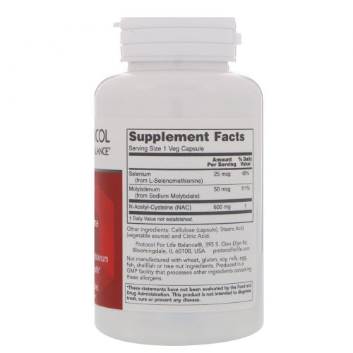 Protocol for Life Balance, NAC N-ацетил-L-цистеин, 600 мг, 100 вегетарианских капсул