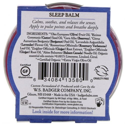 Badger Company, Sleep Balm, Lavender & Bergamot,60 мл (56 г)