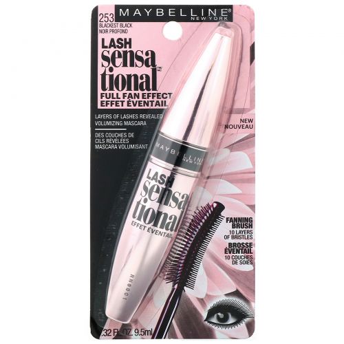 Maybelline, Тушь для ресниц Lash Sensational, оттенок 253 угольно-черный, 9,5 мл