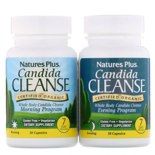 Nature's Plus, Очищение от кандиды, программа на 7 дней, 2 бутылочки по 28 капсул