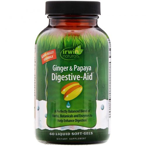 Irwin Naturals, Ginger & Papaya Digestive-Aid, 60 желатиновых капсул