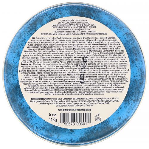 Reuzel, Blue Pomade, водорастворимая паста для волос с сильной фиксацией, 113 г (4 унции)