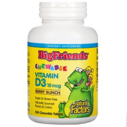 Natural Factors, "Большие друзья", жевательный витамин D3 с ягодным вкусом, 400 МЕ, 250 жевательных таблеток