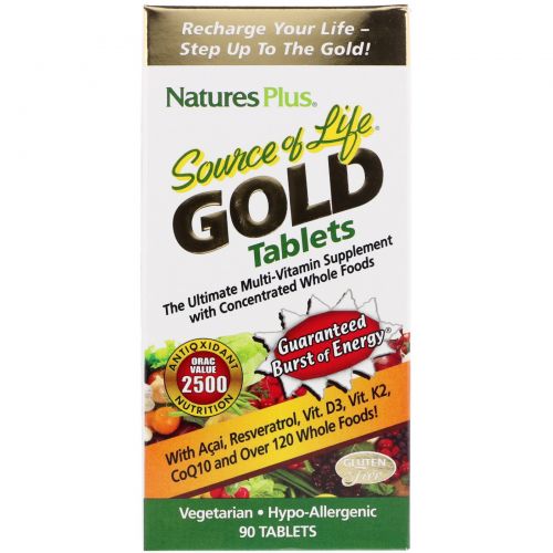 Nature's Plus, Source of Life Gold, The Ultimate Multi-Vitamin Supplement, 90 таблеток