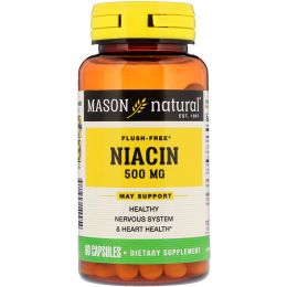 Mason Natural, Никотиновая кислота, не вызывает покраснения, 500 мг, 60 капсул